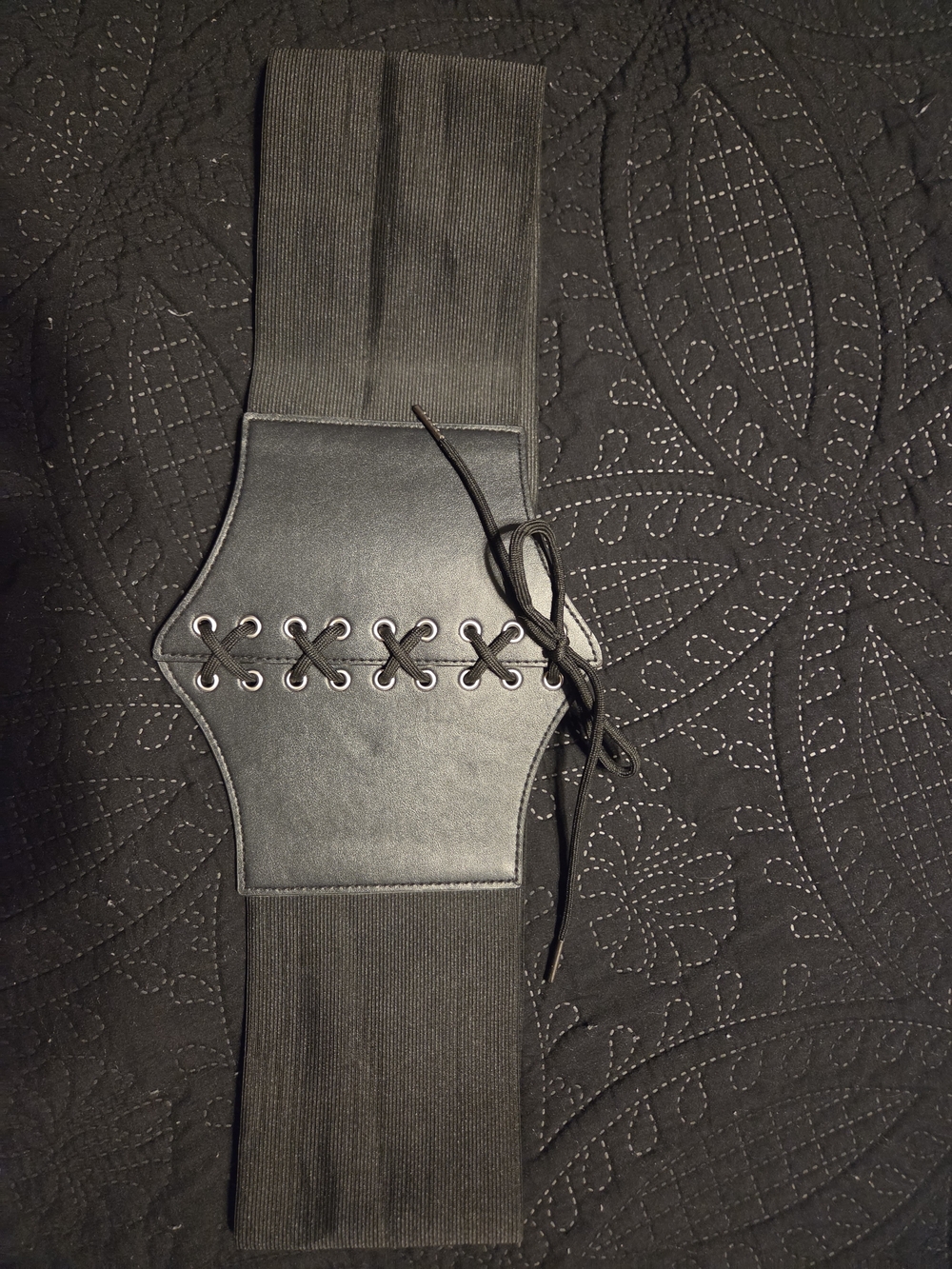 Black Lace-Up Elastic Waist Belt - Unbranded